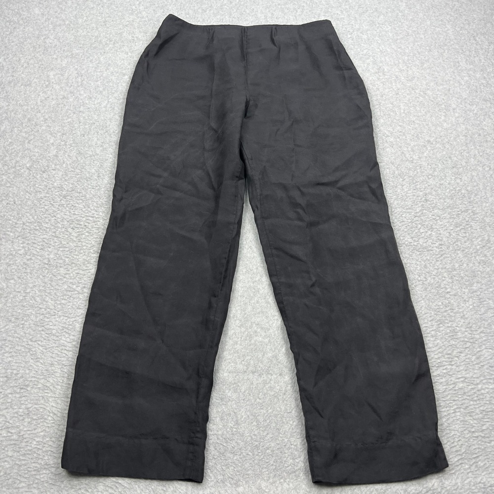 Sigrid Olsen Pants Womens 10 Black 100% Silk Straight Leg Side Zip Lined Trouser